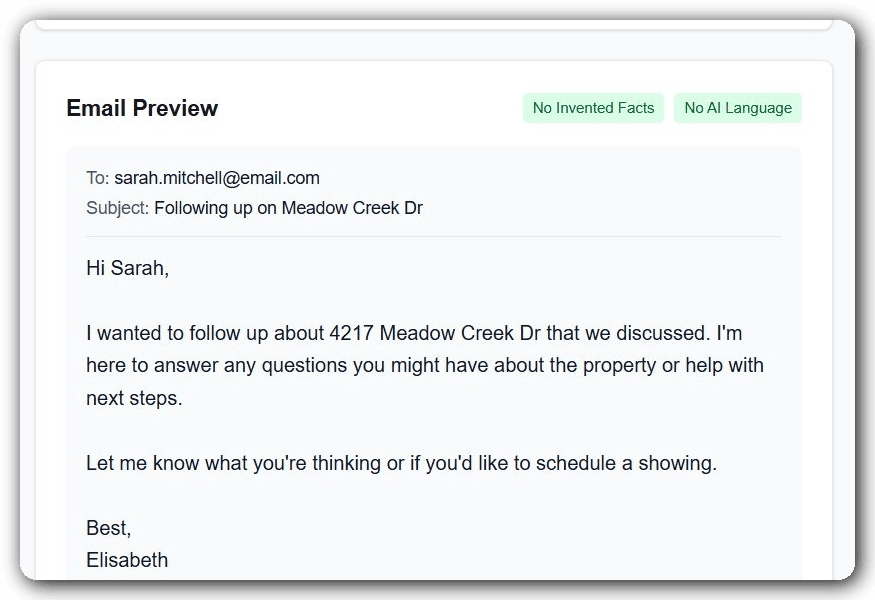 Generic follow-up email with no personal details